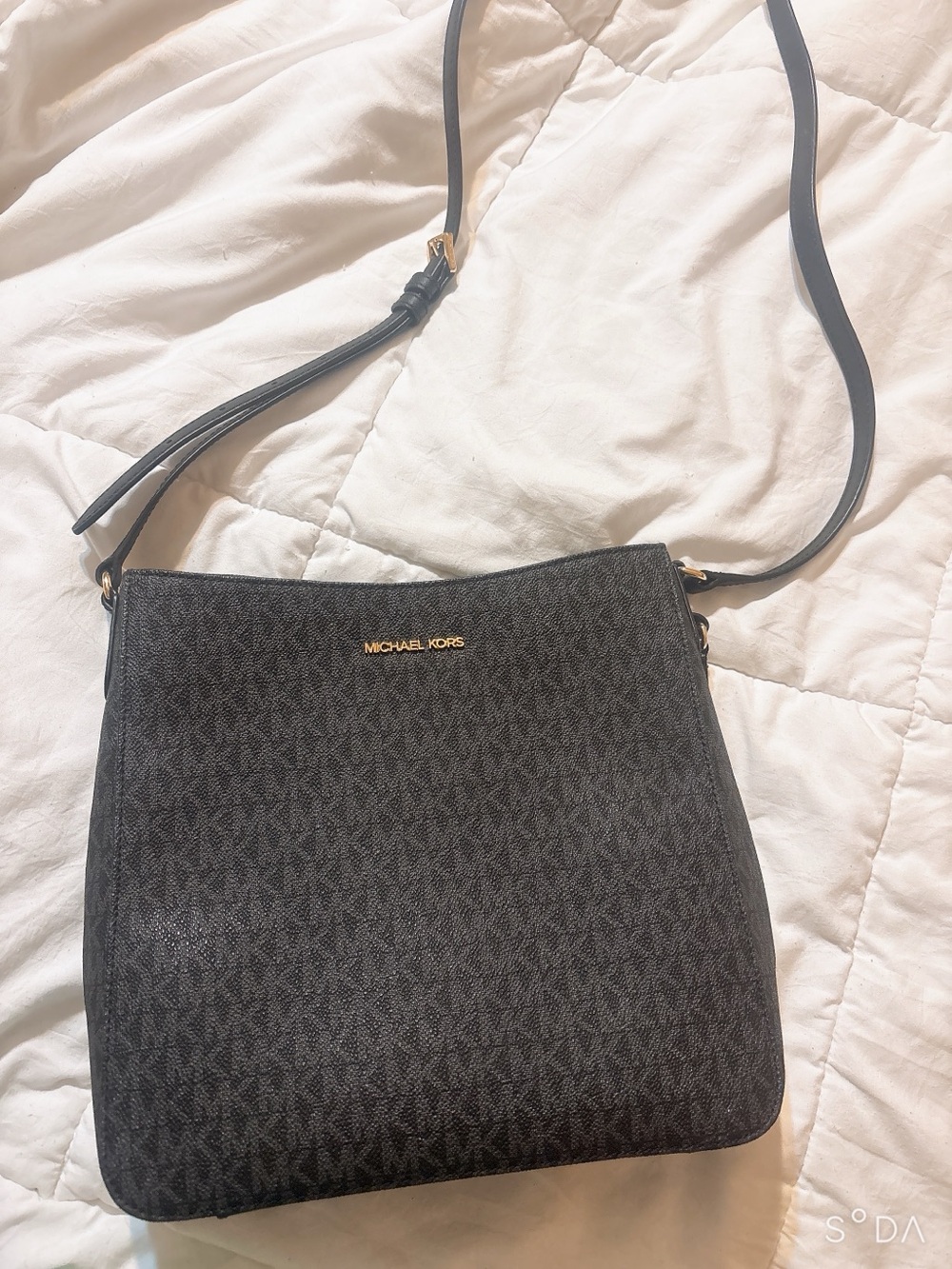 Michael Kors Black Signature Crossbody Bag with Gold Hardware